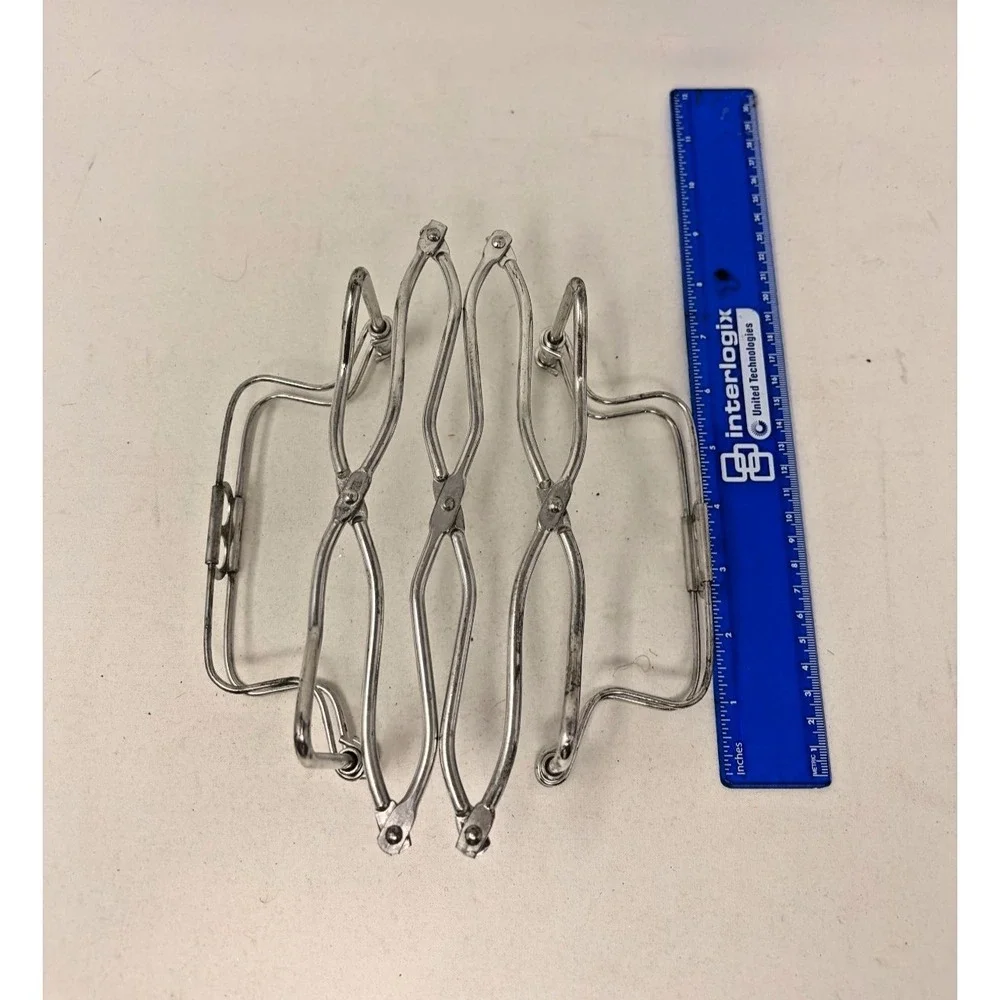 Vintage MCM Expandable Metal Trivet Folding Hot Plate Pot Holder Chrome Kitchen